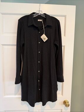 Faherty Black Button-Front Long Sleeve Shirt Dress